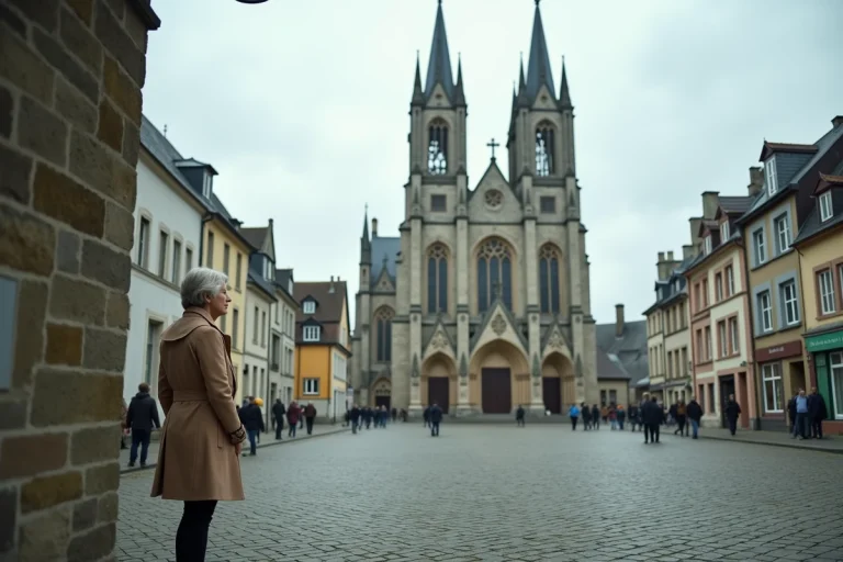 La cathédrale Saint-Corentin de Quimper vue depuis la place du Beurre avec ses deux flèches gothiques emblématiques