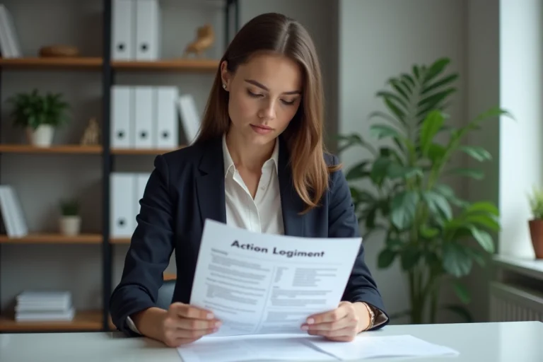 Femme professionnelle examinant des documents logement