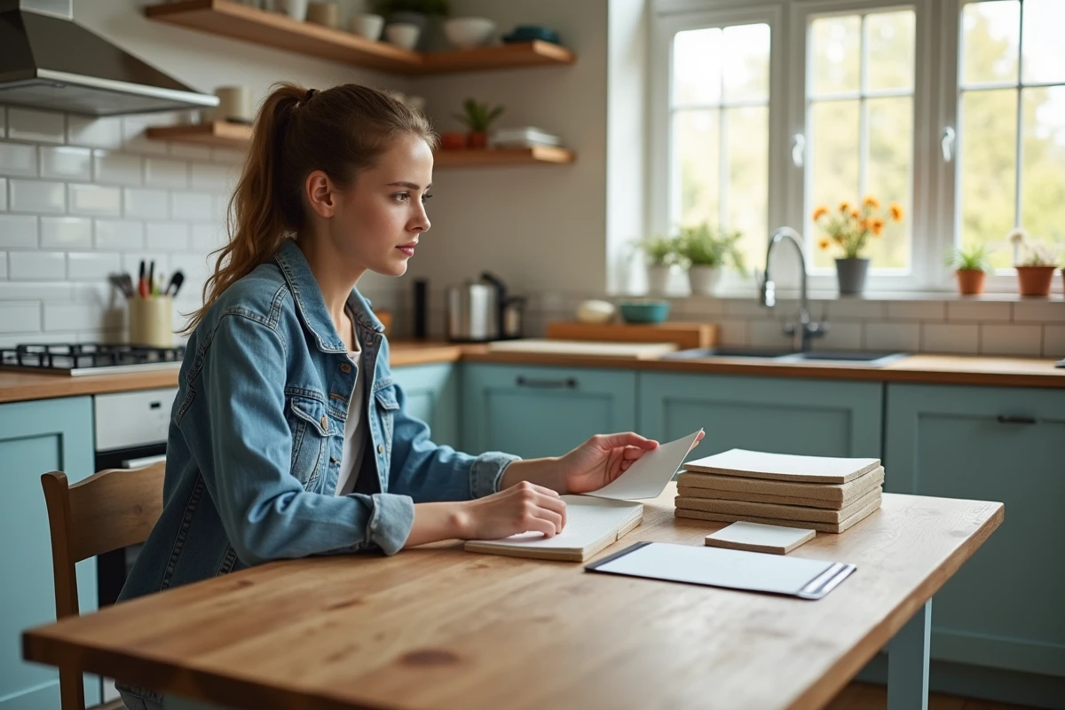 Jeune femme examinant des échantillons d isolation thermique