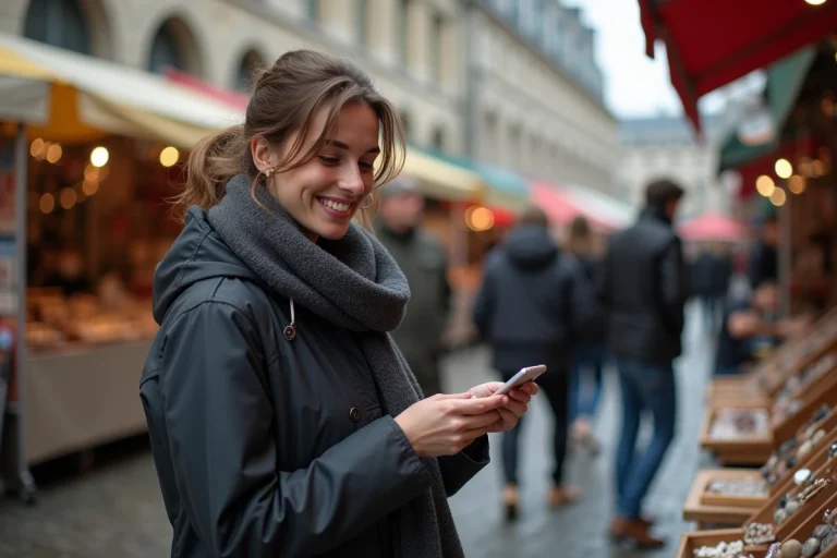 Femme souriante dans un marché artisanal à Nantes