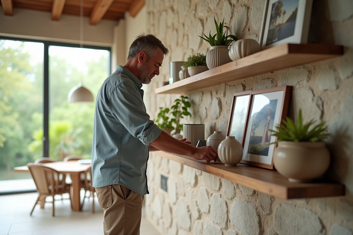 Homme arrangeant des vases en décoration dans la salle à manger